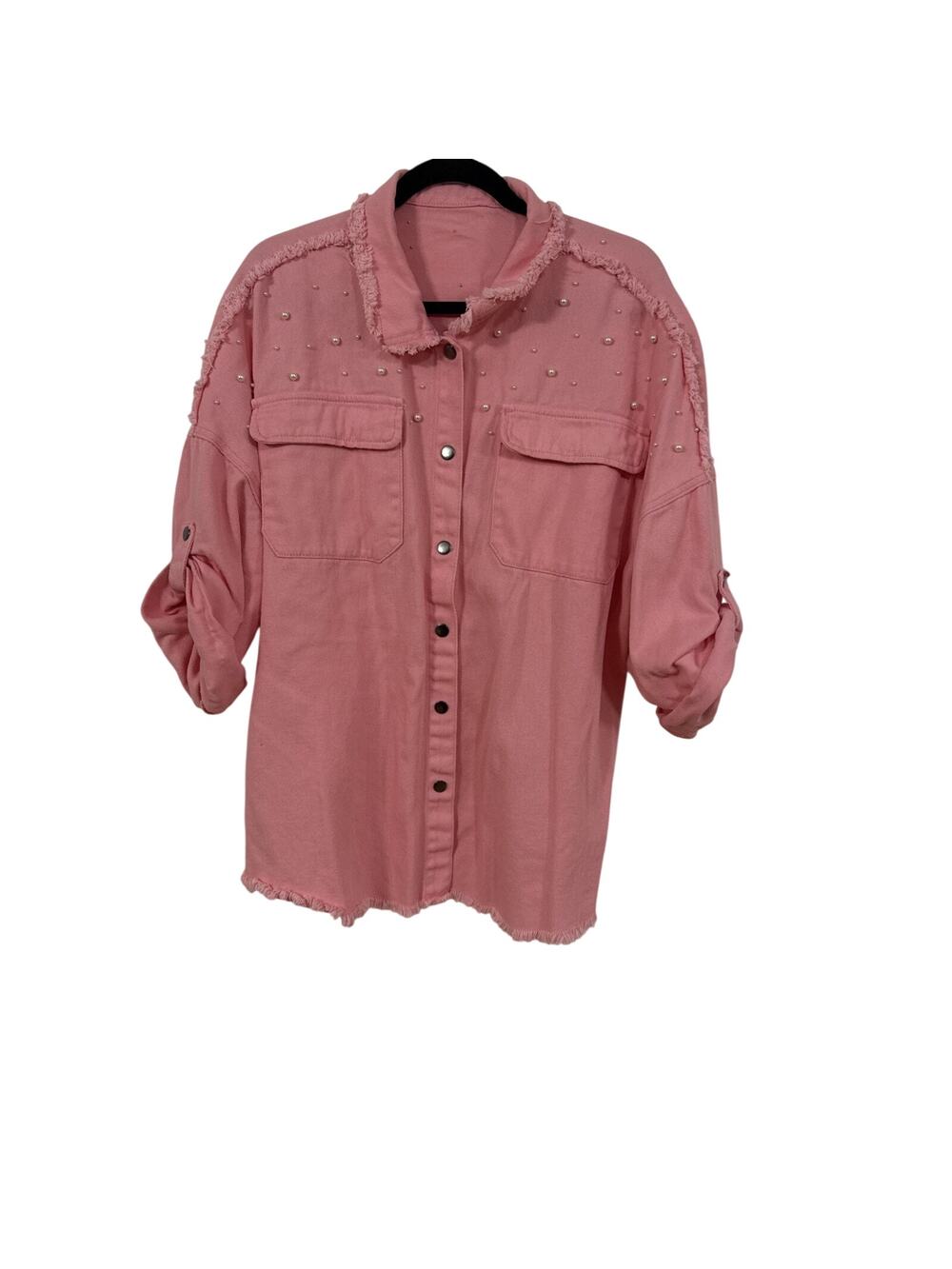 Overview Women’s XL pink denim jacket Pearl Brad Detail
